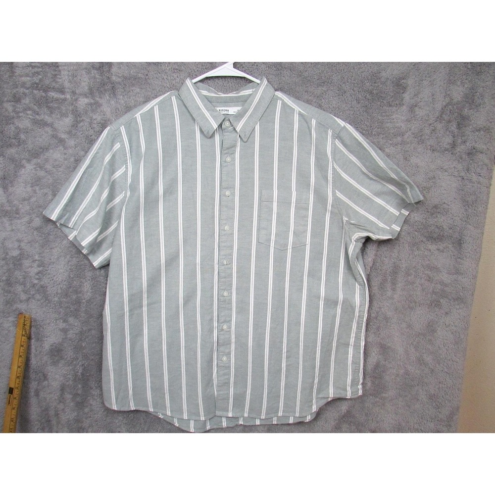 Sonoma Goods For Life Shirt Mens 2XL Green White Stripe Short Sleeve Button Up